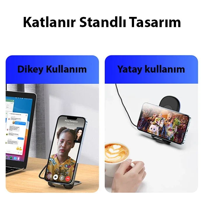 Katlanır Standlı 15W Hızlı Kablosuz Şarj Cihazı - Uyku Modunda Telefonunu Güvenle Şarj Et