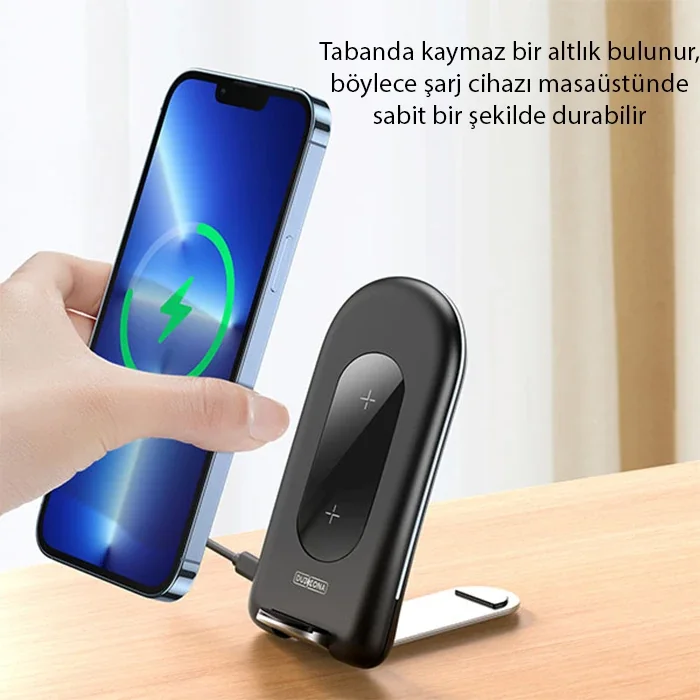 Katlanır Standlı 15W Hızlı Kablosuz Şarj Cihazı - Uyku Modunda Telefonunu Güvenle Şarj Et