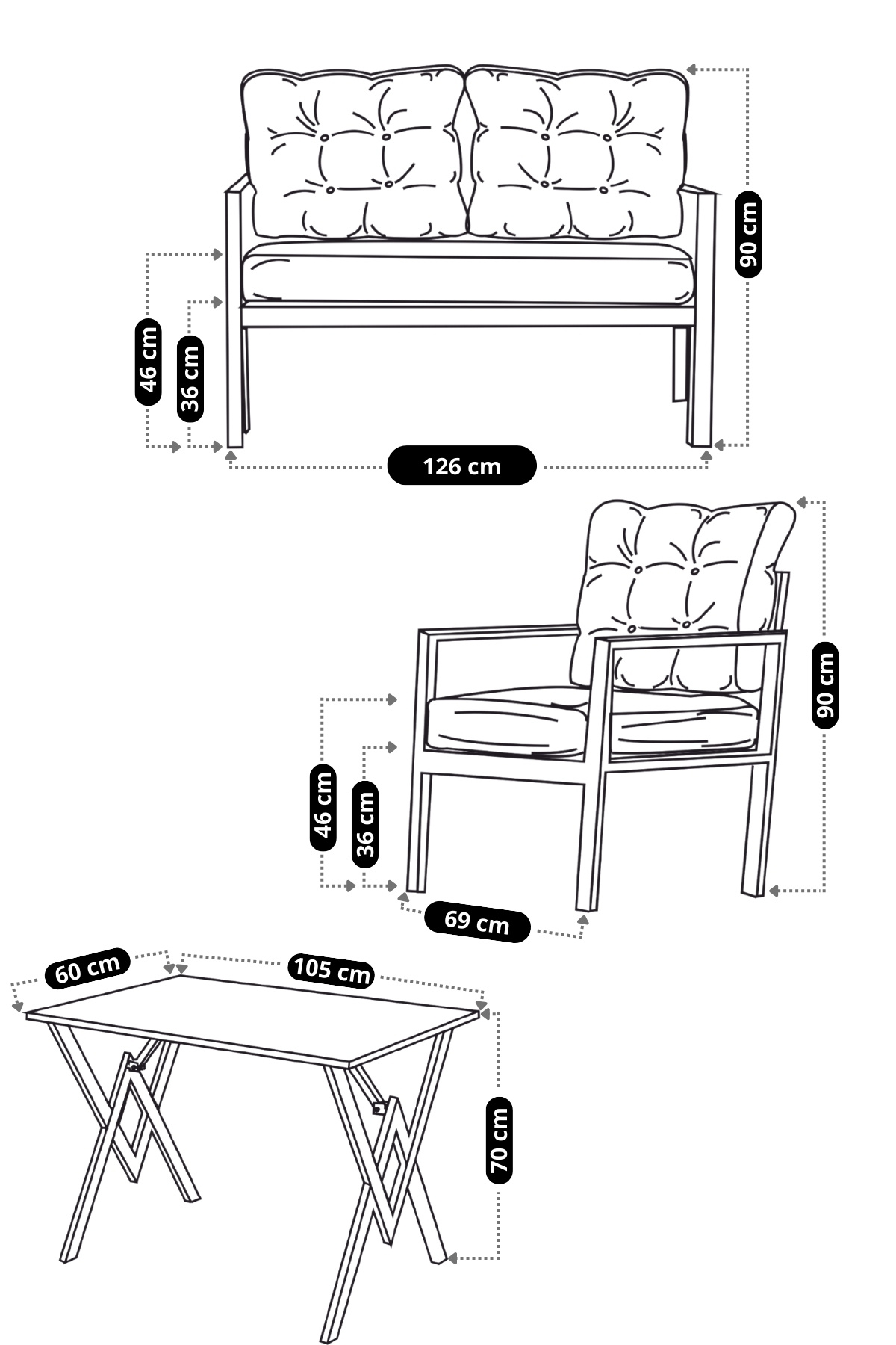 Kavacık 2+2+1+1+masa Bahçe Mobilyası, Balkon Çay Seti, Bahçe Kolt