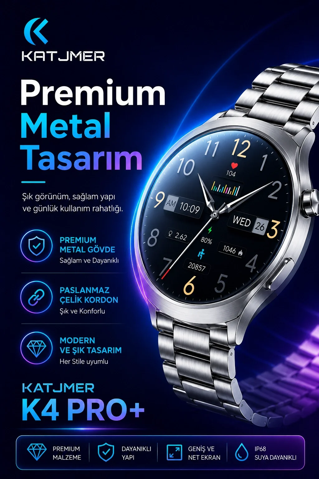 Kavisli Cam Tasarımlı Akıllı Saat AMOLED Ekran Üç Kordonlu Günlük Kullanım Seti