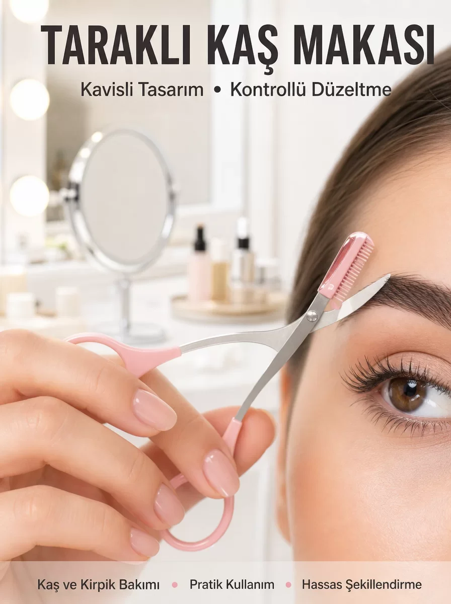 Kavisli Kaş Kirpik Düzeltici Bıyık Alma Taraklı Yüz Bakım Seti