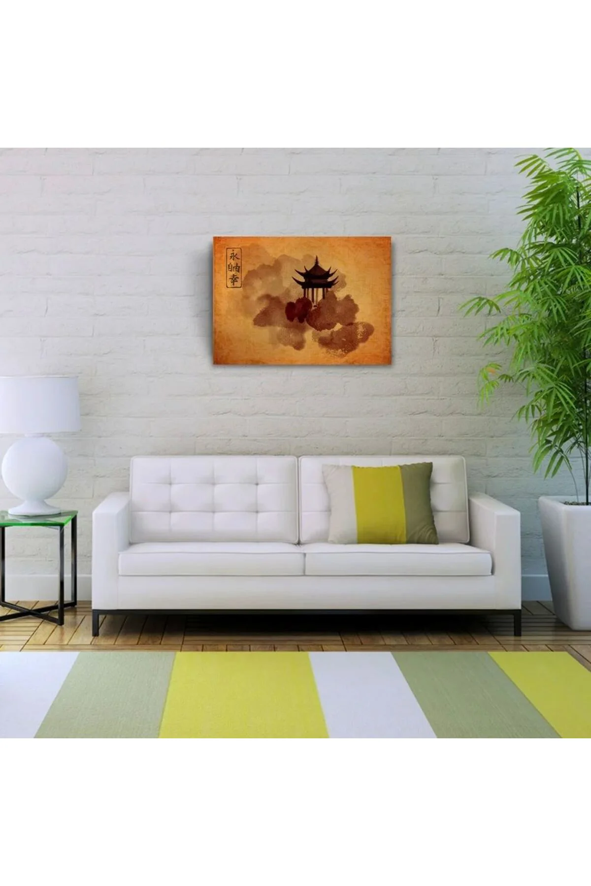 Kavuniçi Tonlarda Geleneksel Japon Mimarisi Kanvas Tablo 50 x 70
