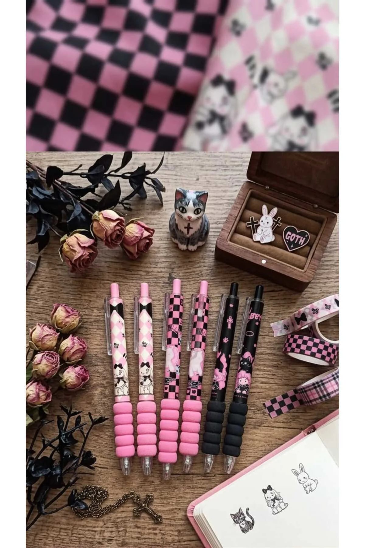 Kawaii 6'lı Hızlı Kuruyan Jel Kalem Seti (siyah yazar)