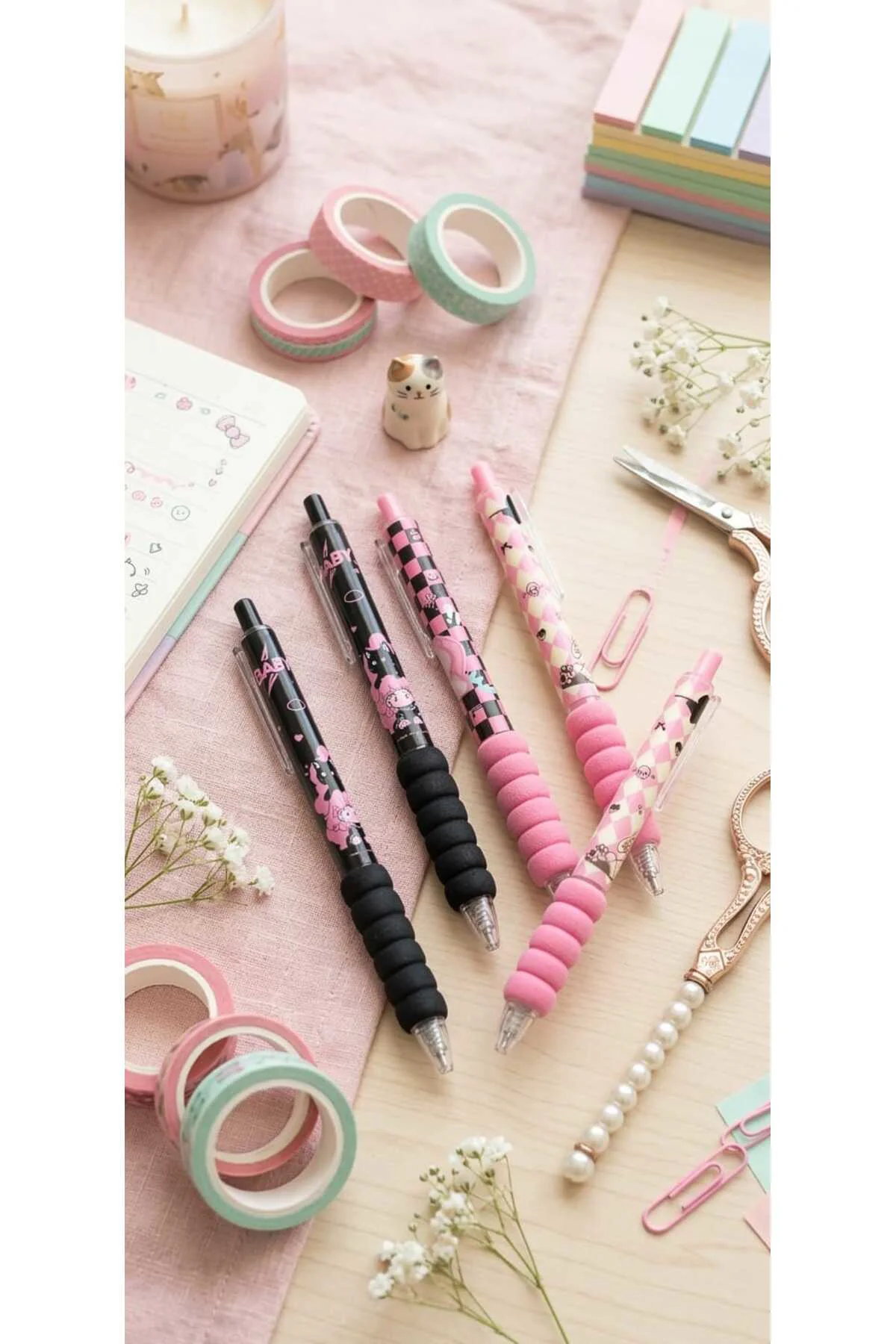 Kawaii 6'lı Hızlı Kuruyan Jel Kalem Seti (siyah yazar)