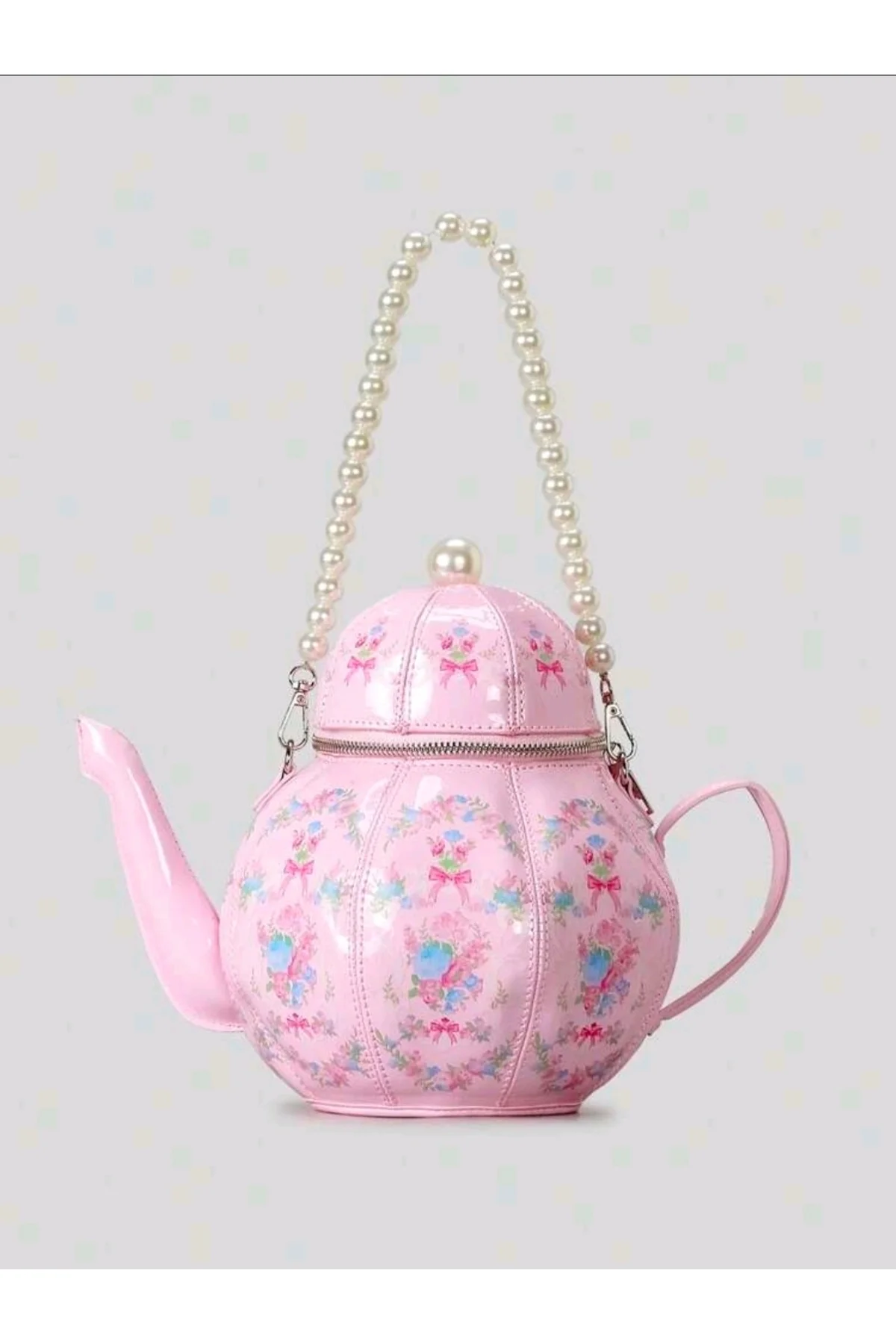Kawaii Baskılı Çaydanlık Tasarımli Inci Detayli Omuz Çantası
