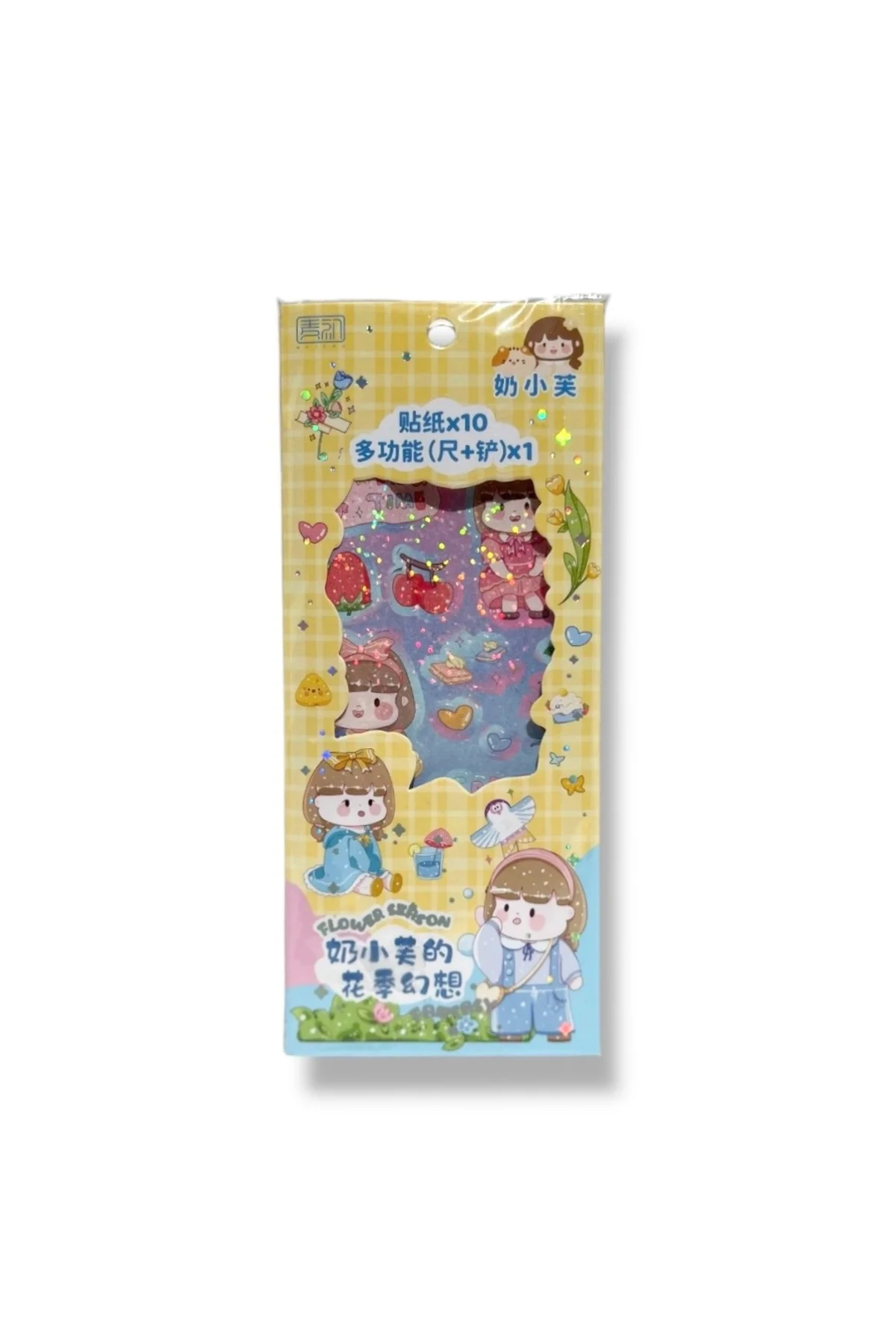 Kawaii Sevimli Karakter Çiçekli Sticker Seti, 10 Yapışkanlı Etike