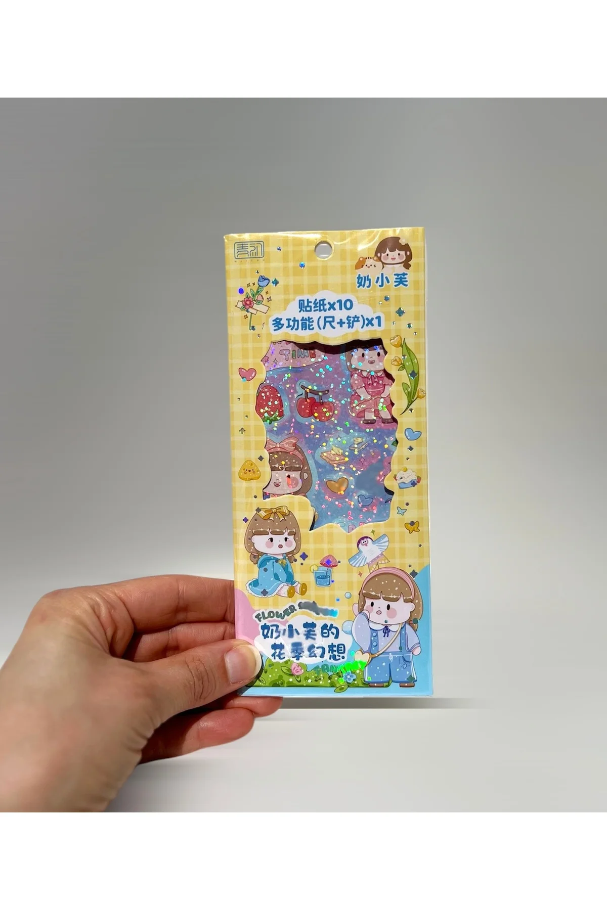Kawaii Sevimli Karakter Çiçekli Sticker Seti, 10 Yapışkanlı Etike
