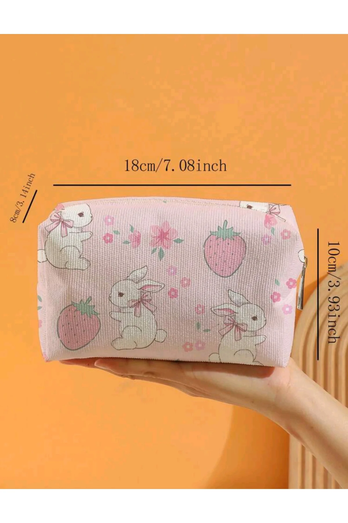 Kawaii Tavşan Ve Çilek Desenli Makyaj Organizer Çantası
