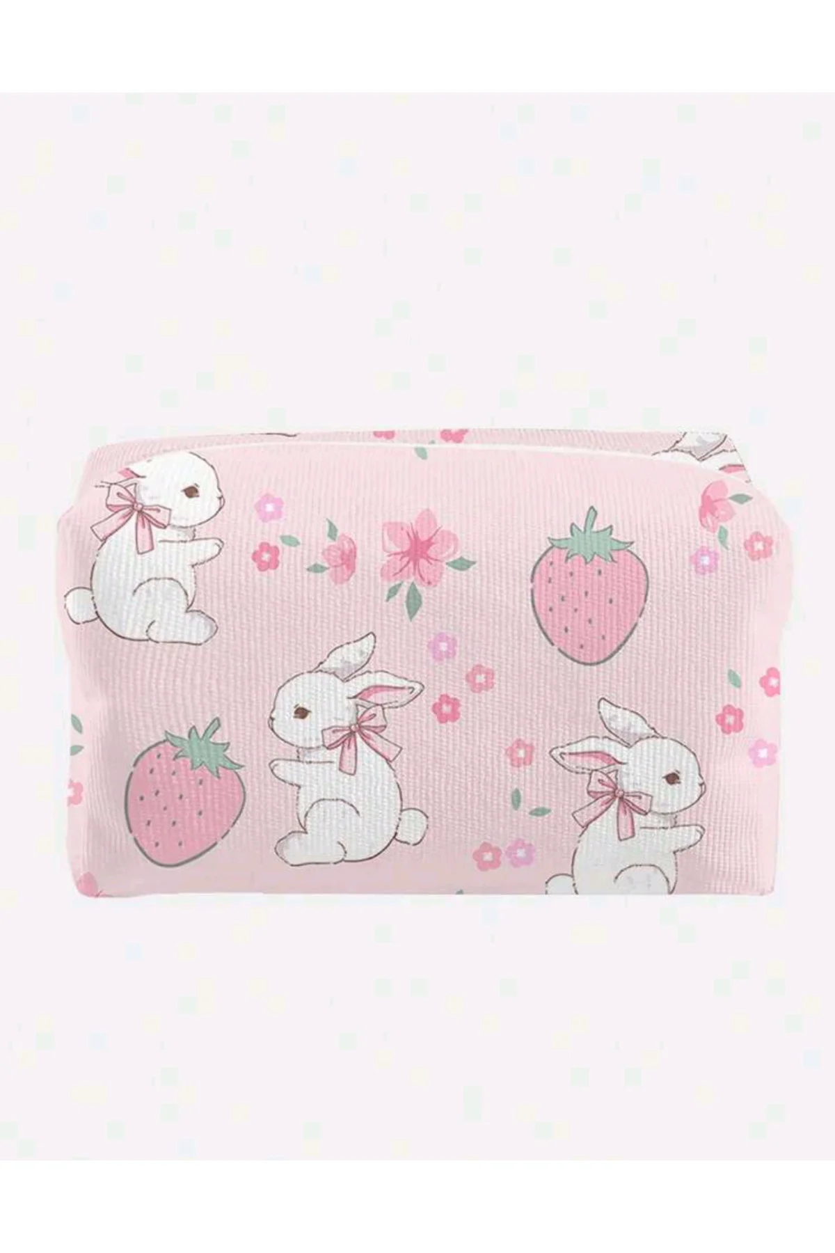 Kawaii Tavşan Ve Çilek Desenli Makyaj Organizer Çantası