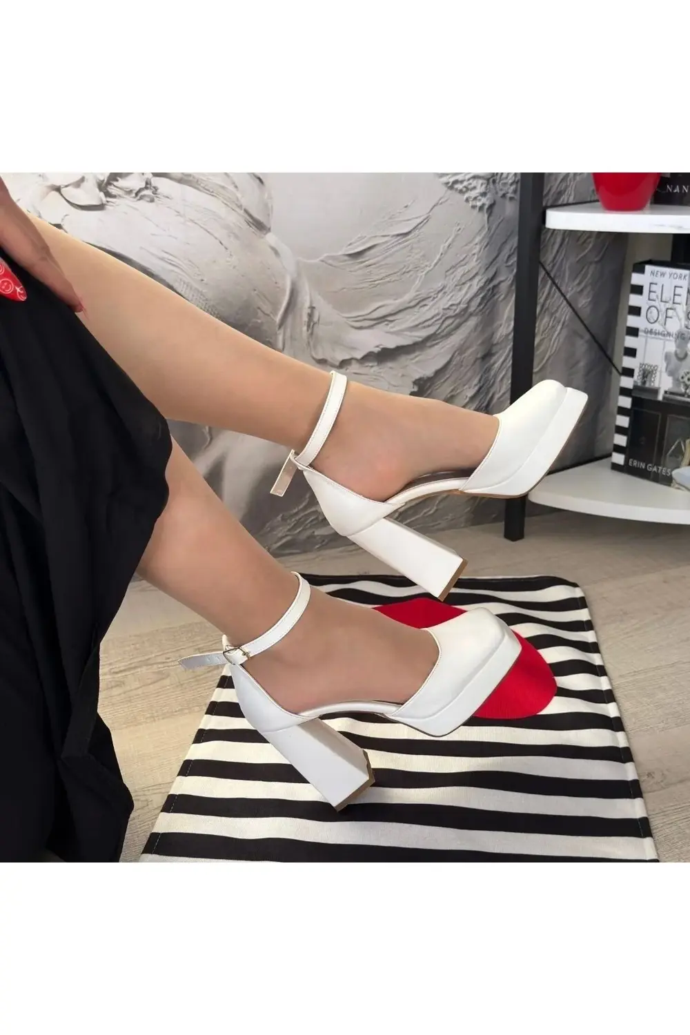 Kawer Beyaz Cilt Topuklu Ayakkabı
