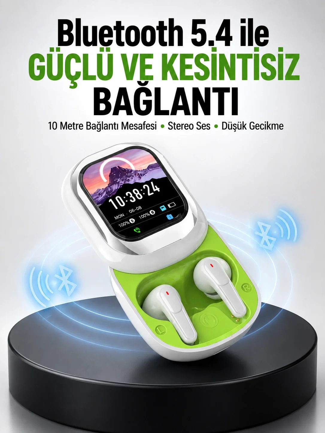 Kayar Kapaklı Şarj Kutusu Ve Dokunmatik Ekranlı Bluetooth Stereo Kulaklık