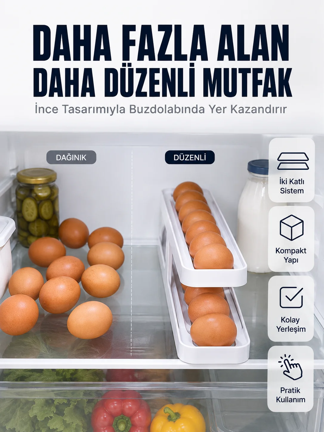 Kayar Ray Sistemli Buzdolabı Yumurta Saklama Düzenleyici Organizer