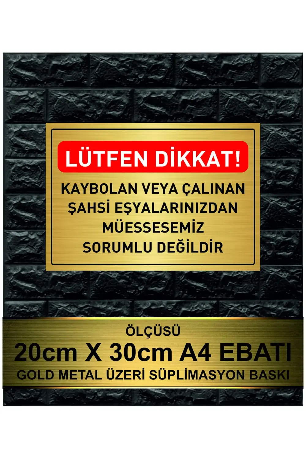 KAYBOLAN EŞYA YAZILI GOLD  METAL BASKILI LEVHA ( 20 X 7 CM )