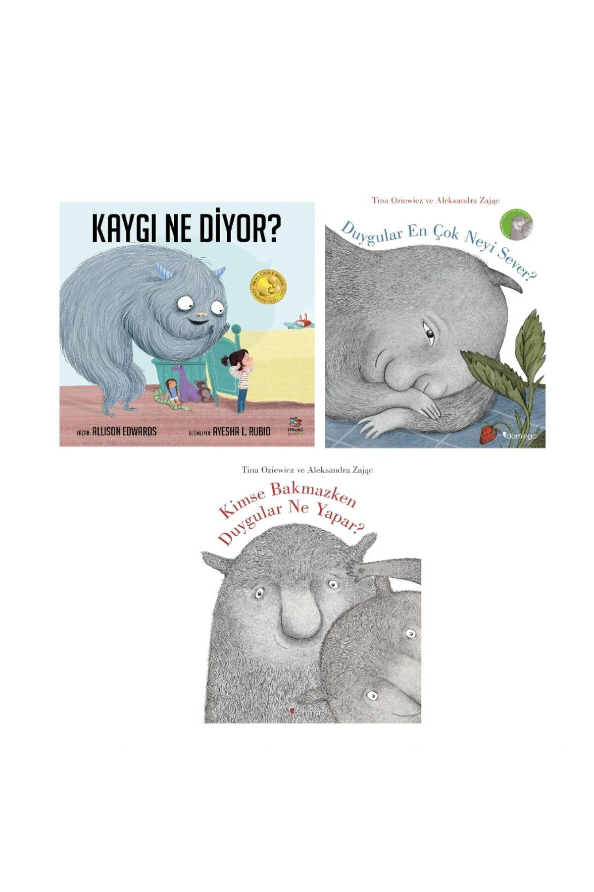 kaygi ne diyor + duygular en cok neyi sever + kimse bakmazken duygular ne yapar=(3 kitap)