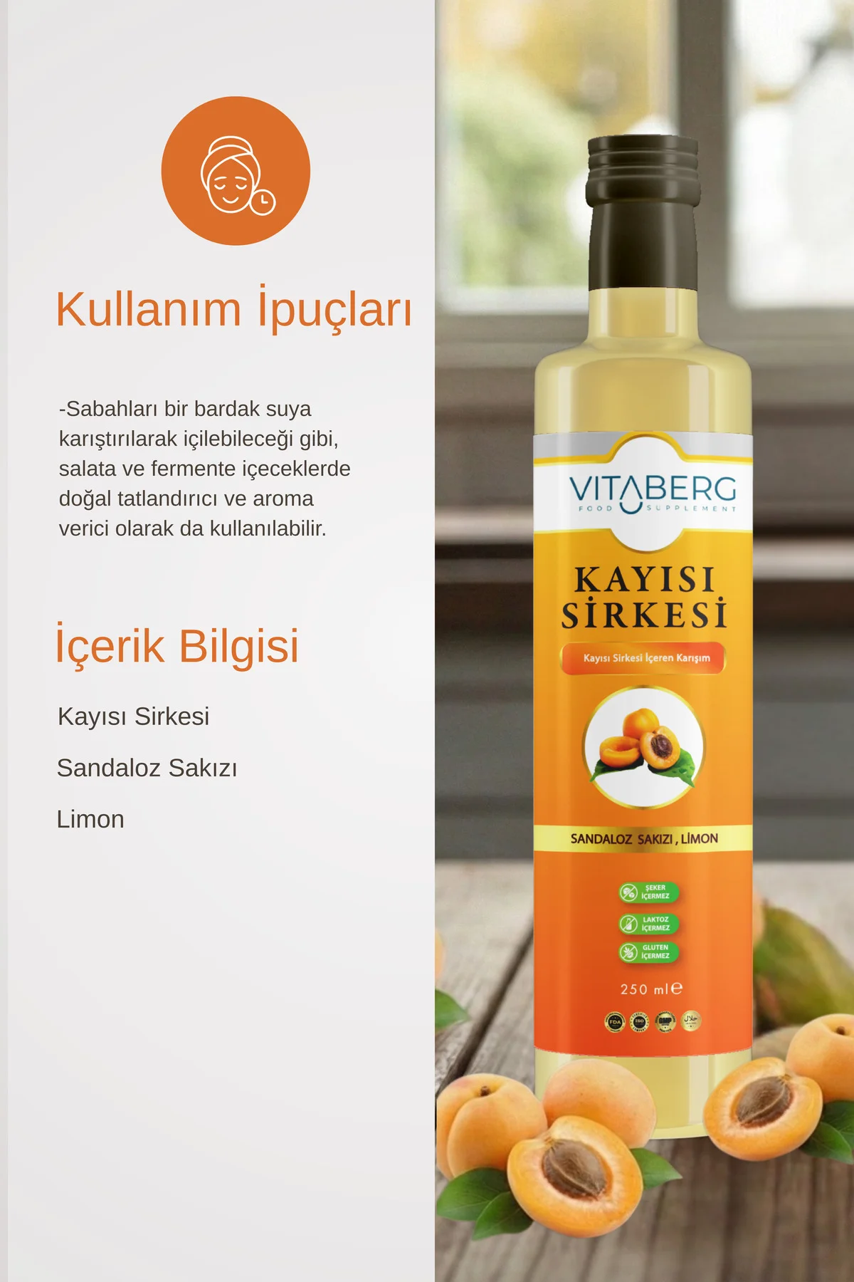 Kayısı Sirkesi | Sandaloz Sakızı ve Limon İçeren Sirke Karışım 25