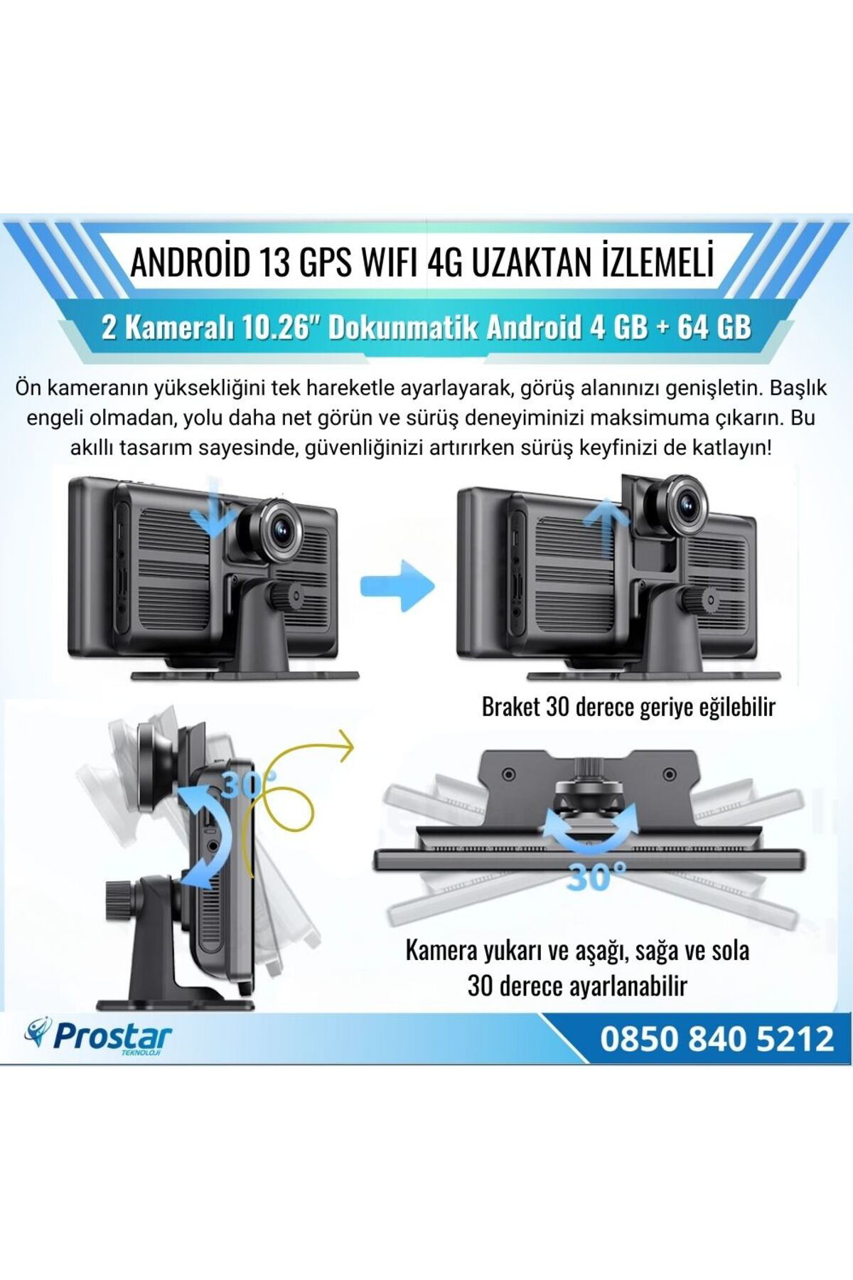 Navistar Kayıtlı 2 Kameralı Android 13 Wifi Gps 4G Uzaktan İzlemeli 4 Gb +