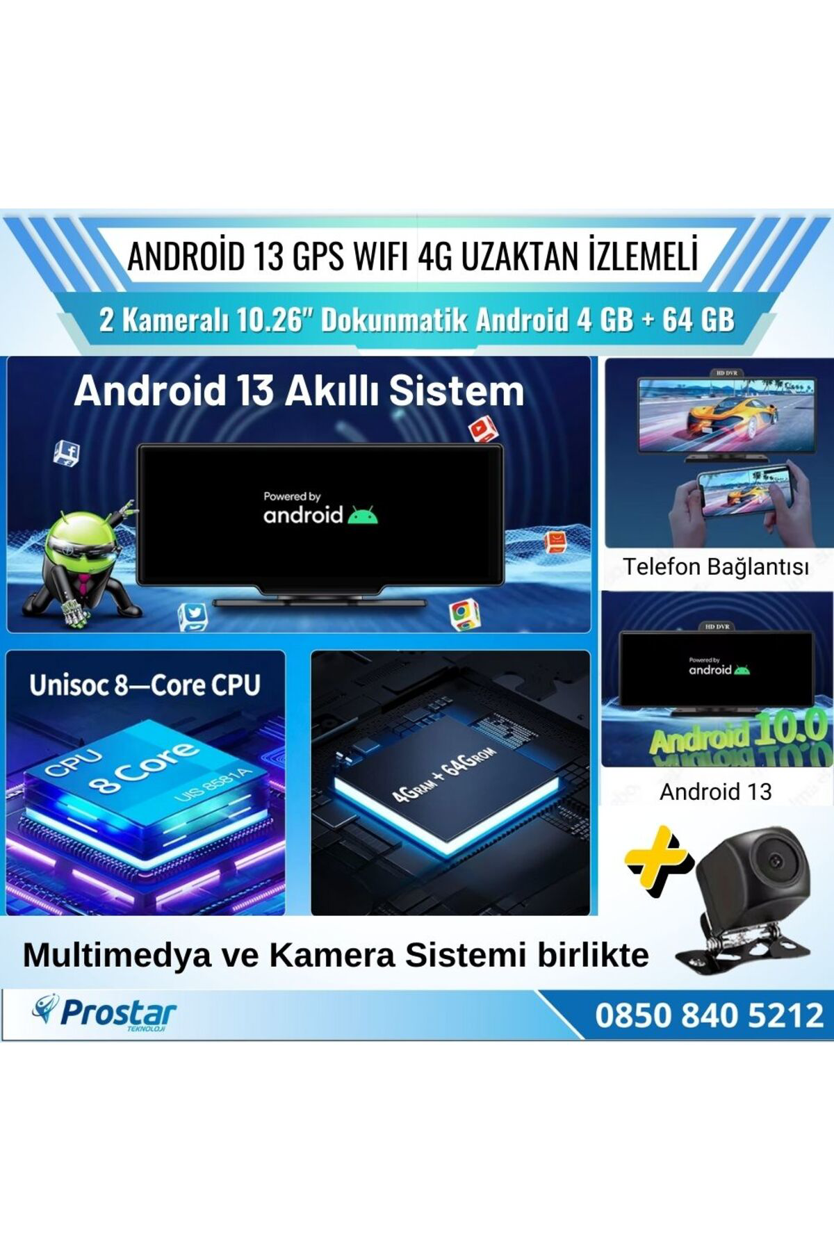 Navistar Kayıtlı 2 Kameralı Android 13 Wifi Gps 4G Uzaktan İzlemeli 4 Gb +