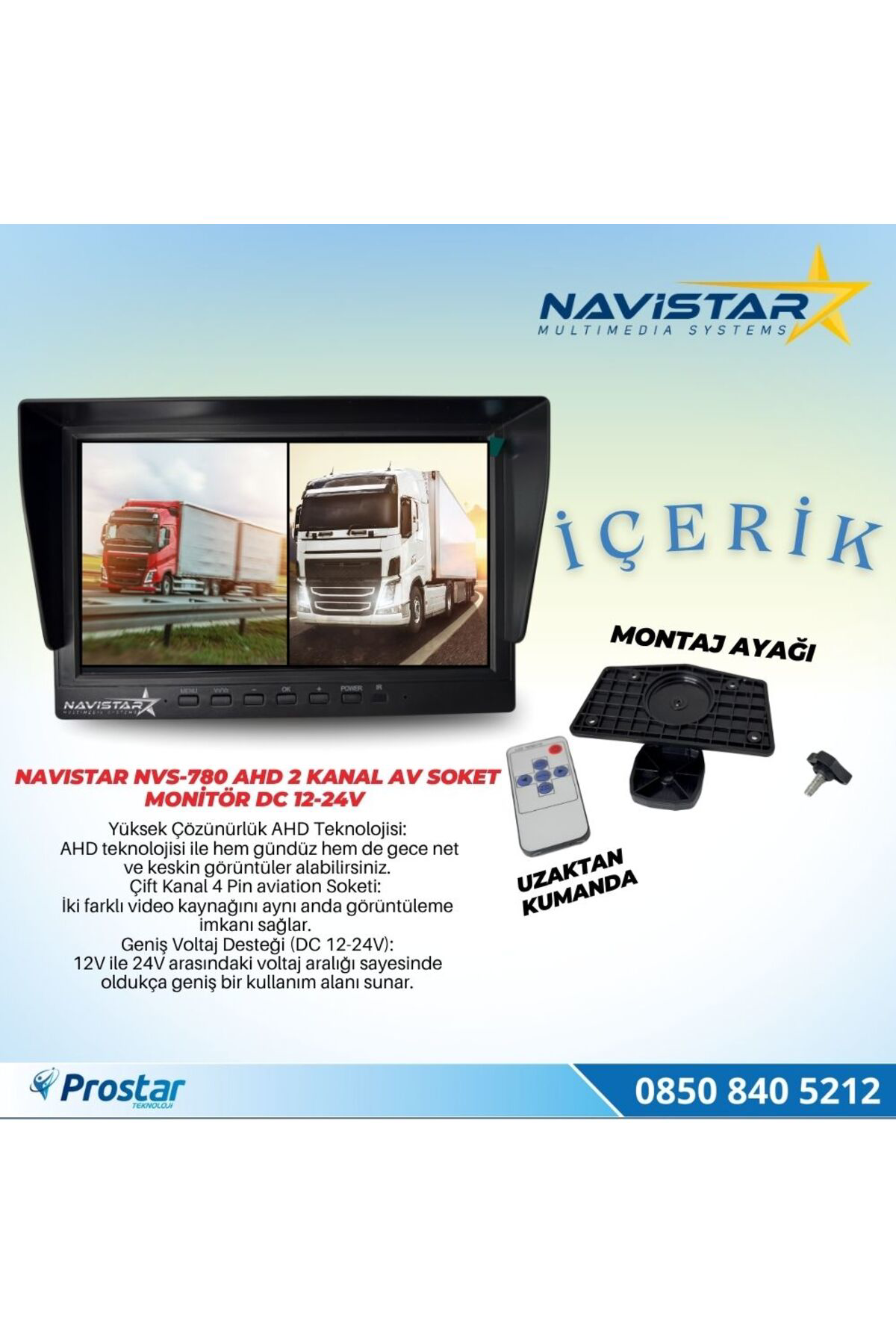 Navistar Kayıtlı 7 İnç İkiye Bölen 2 Kanal Split Ahd 1080P/720P Destekli 4