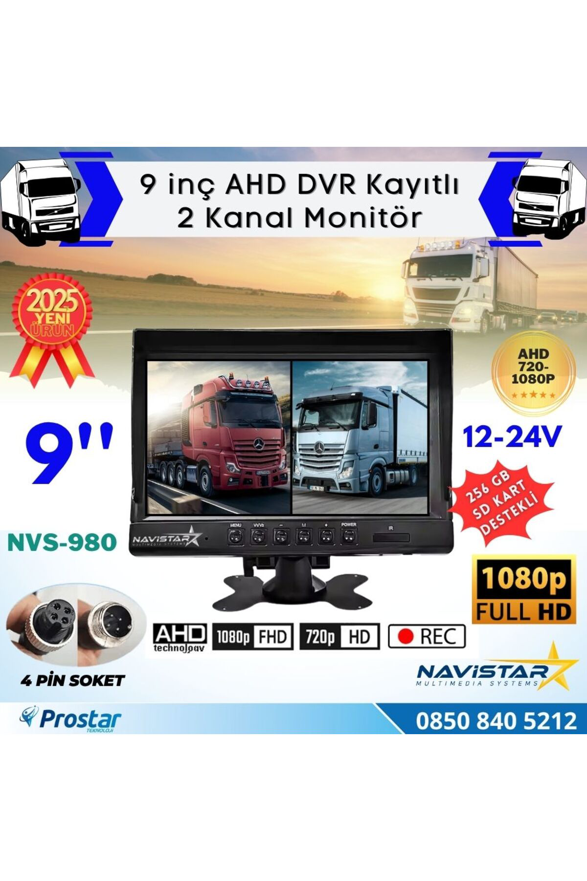 Navistar Kayıtlı 9 İnç İkiye Bölen 2 Kanal Split Ahd 1080P/720P Destekli 4