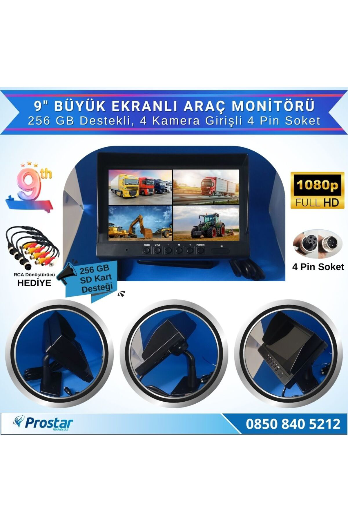 Navistar Kayıtlı 9" Monitörlü Ahd 720P/1080P Uyumlu 256Gb Sd Destekli 4Pin Navistar Kayıtlı 9" Monitörlü Ahd 720P/1080P Uyumlu 256Gb Sd Destekli 4Pin