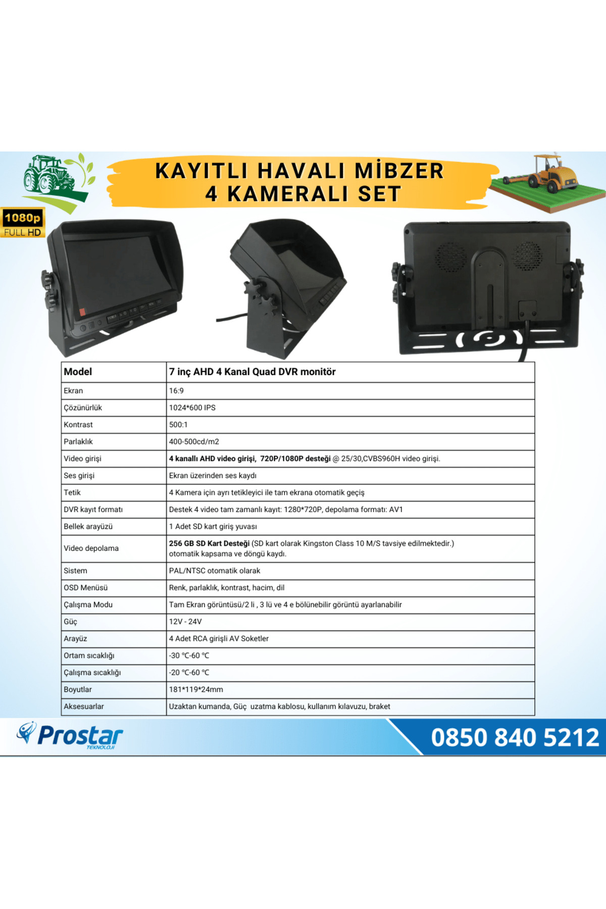 Navistar Kayıtlı Ahd Mibzer Havalı Tohum Makinesi 4 Kameralı 7 İnç Monitör
