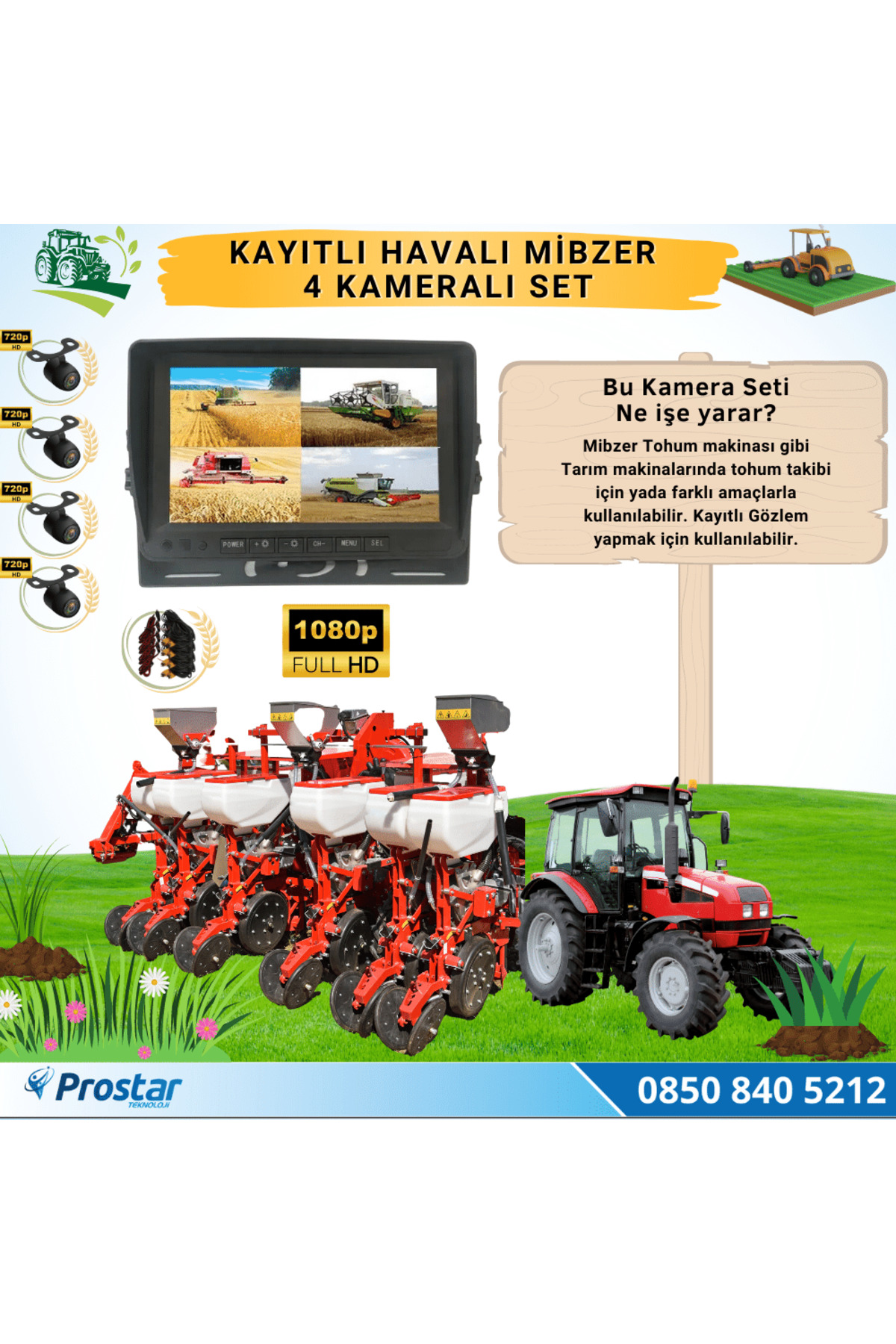 Navistar Kayıtlı Ahd Mibzer Havalı Tohum Makinesi 4 Kameralı 7 İnç Monitör