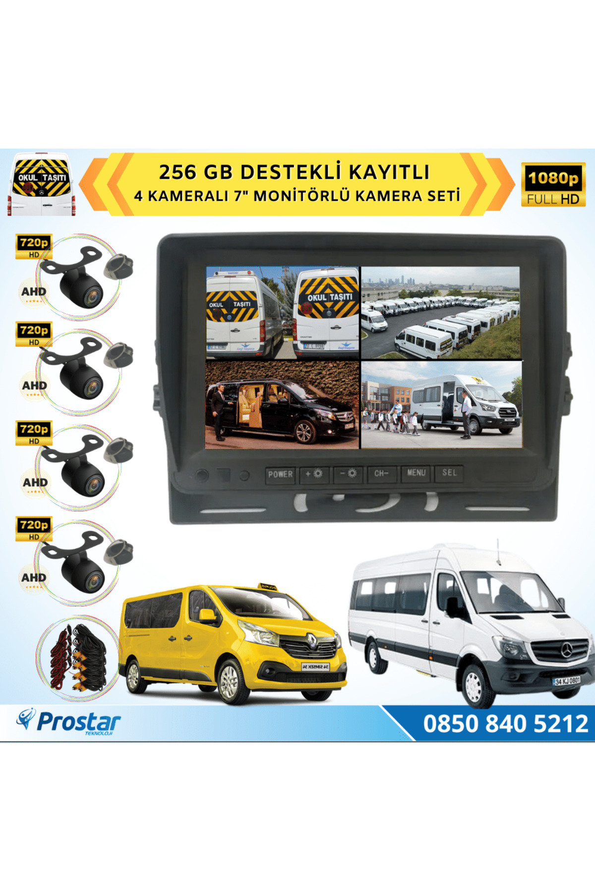 Navistar Kayıtlı Ahd Okul Servisler İçin 4 Kameralı 7 İnç Monitörlü 720P A