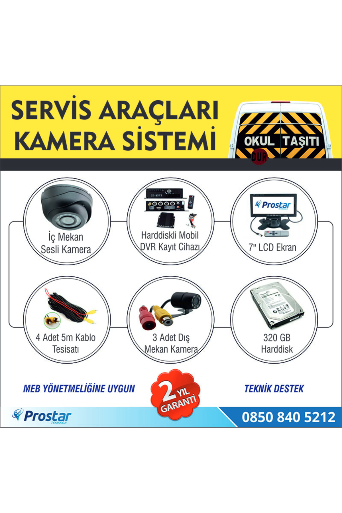 Kayıtlı Harddiskli Okul Servisi 4 Kameralı 320 Gb Harddisk Dahil 