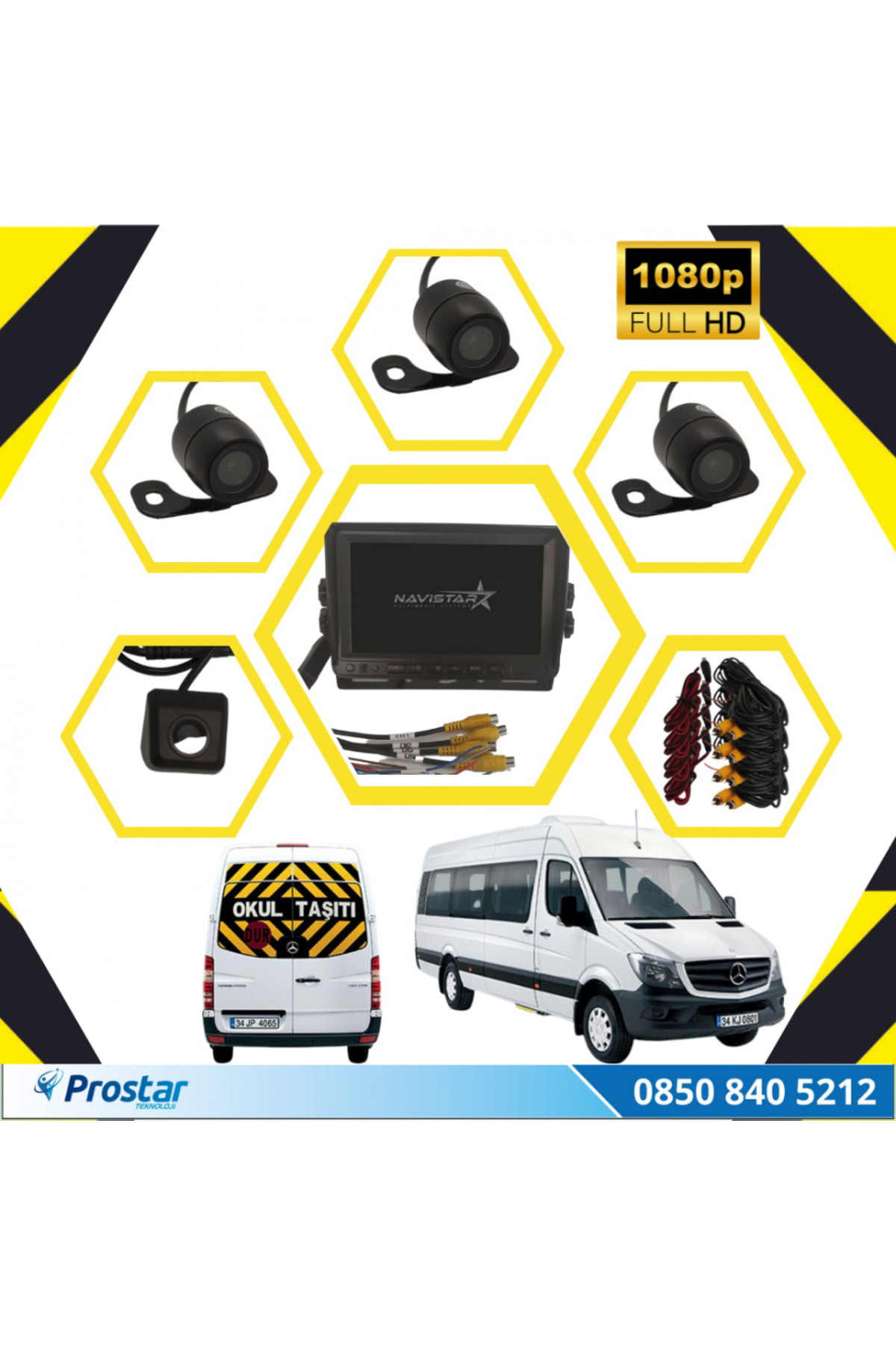 Kayıtlı Okul Ve Servis Taşıtları 4 Lü Kamera 7 Inç Monitör Full S