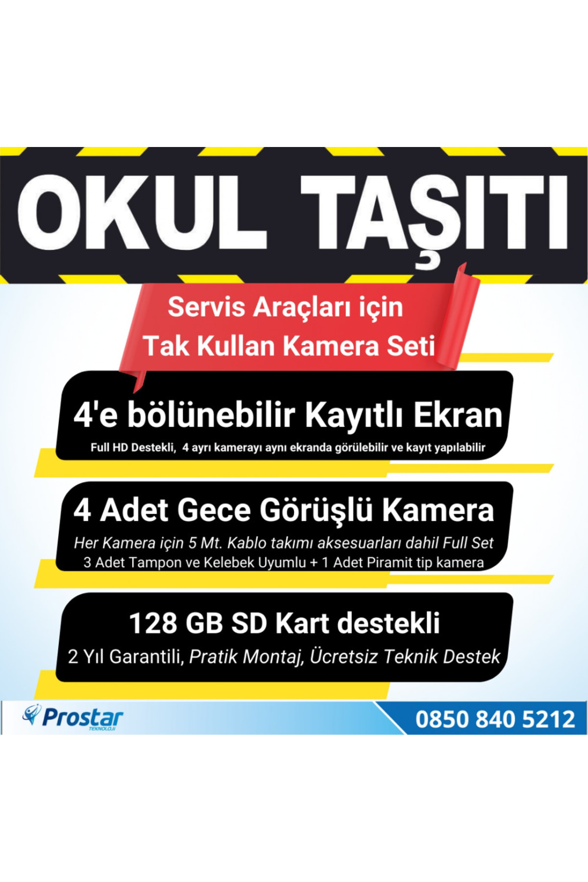 Kayıtlı Okul Ve Servis Taşıtları 4 Lü Kamera 7 Inç Monitör Full S