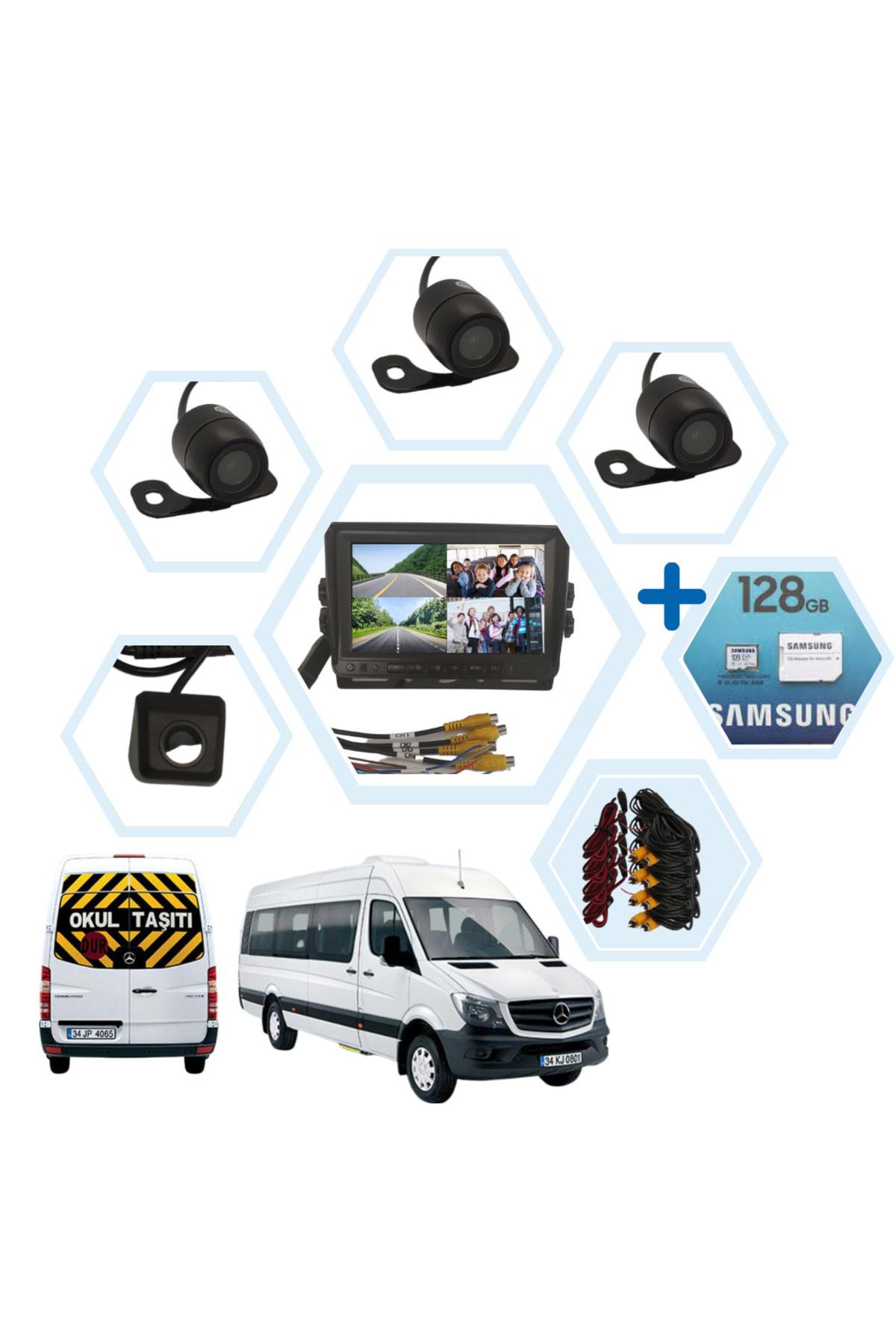 Prostarteknoloji Kayıtlı Okul Ve Servis Araçları 4 Lü Kamera 7 İnç Monitör Full Se