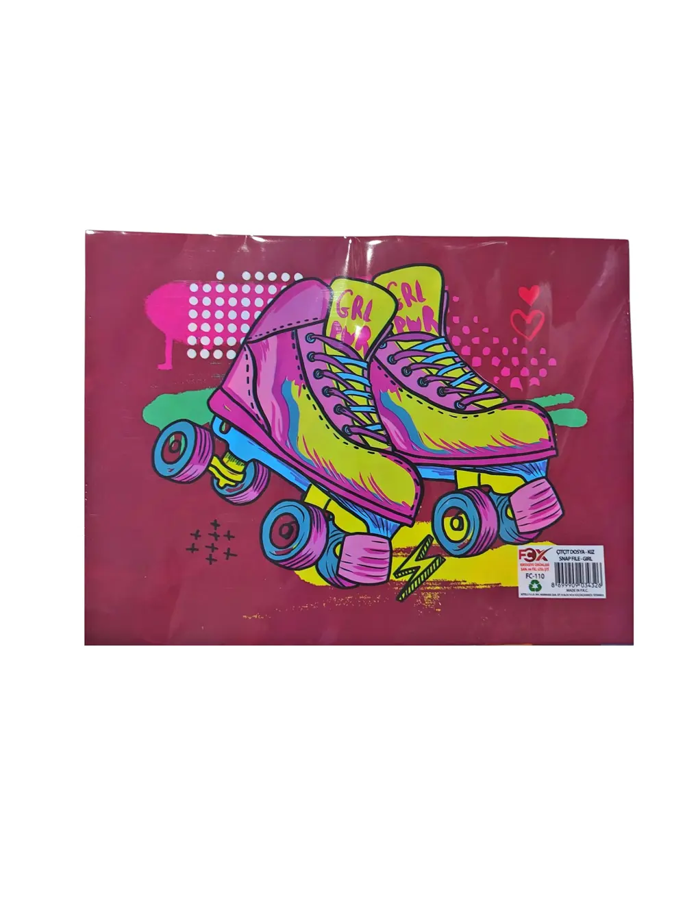 Kaykay Paten Desenli Çıt Çıtlı Zarf Dosya - 1 Adet