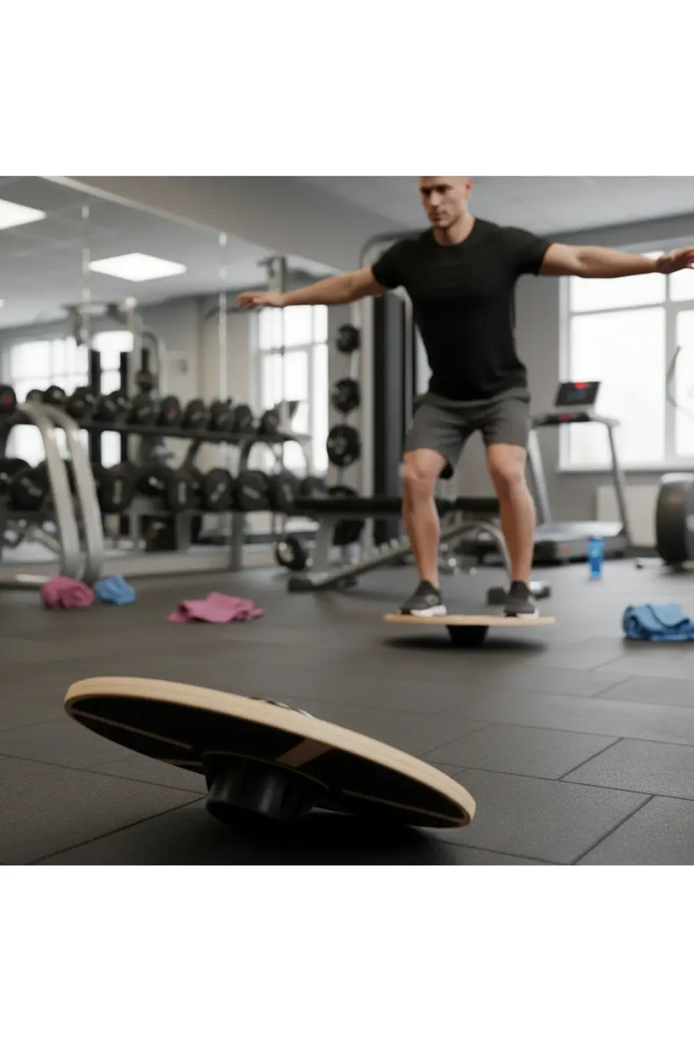 Kaymaz Bantlı Yuvarlak Denge Tahtası-Ahşap- 360 Derece Dönebilen