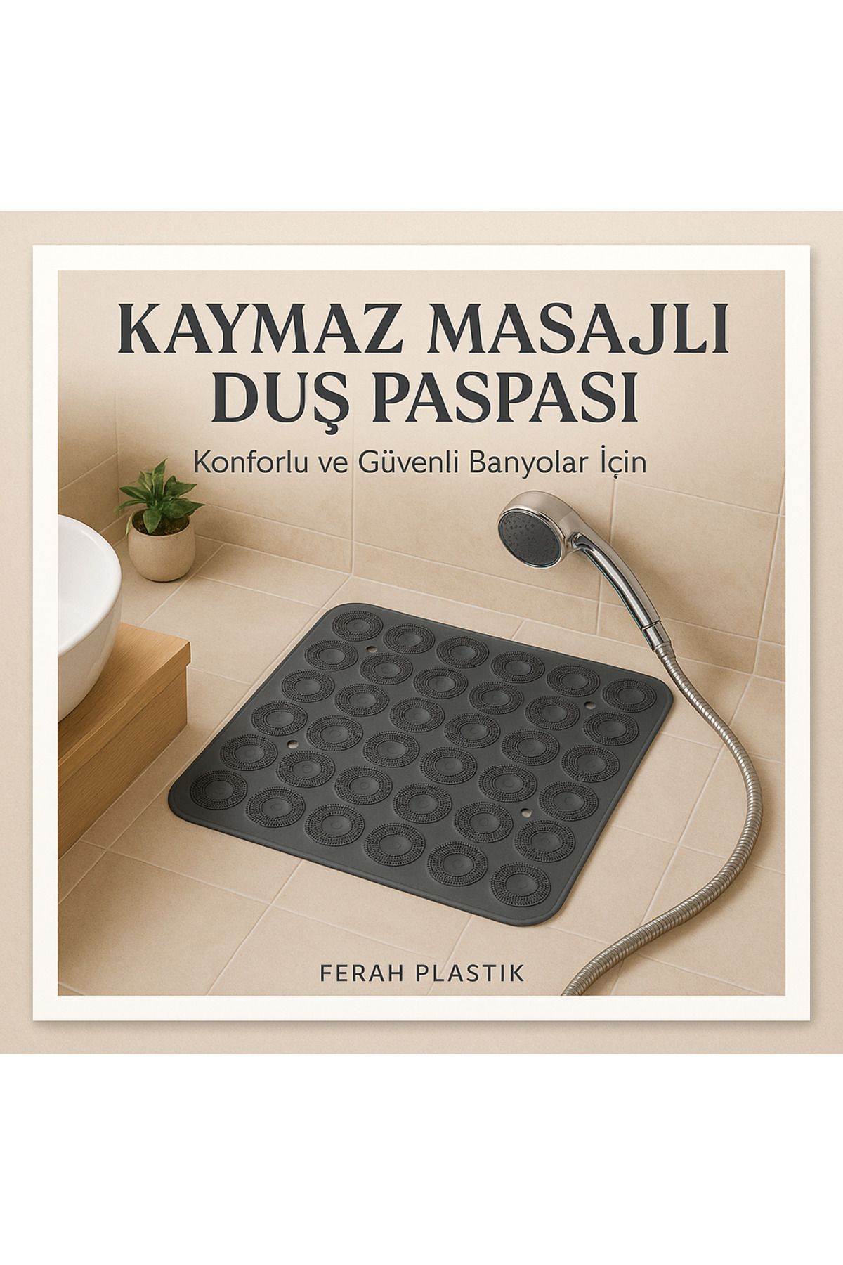 Ferah Plastik Kaymaz Masajli Duş Paspasi 54X54 Cm - Su Geçirmez Ve Anti-Bakteri