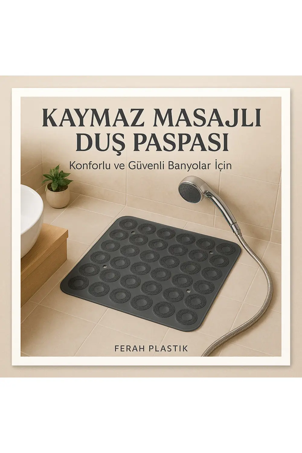 Kaymaz Masajlı Duş Paspası 54x54 cm - Su Geçirmez ve Anti-Bakteri