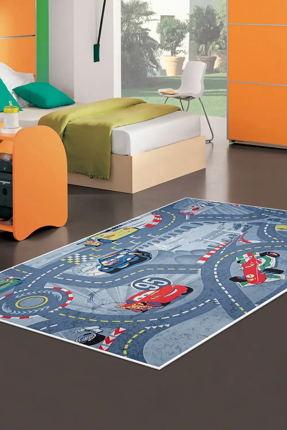 Kaymaz Taban Dijital Halı Yıkanabilir Kırmızı Araba Erkek Çocuk O