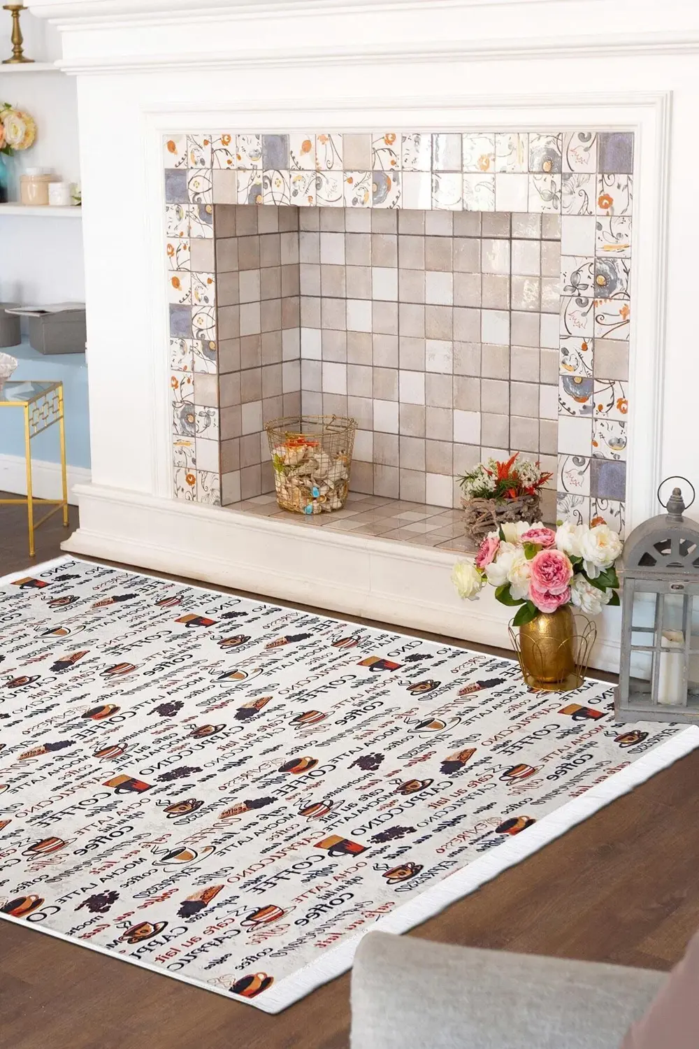 Kaymaz Taban Dijital Halı Yıkanabilir Koridor Mutfak Halısı Krem