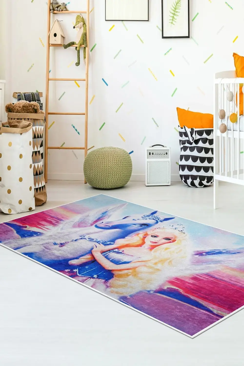 Kaymaz Taban Dijital Halı Yıkanabilir Pembe Kız Çocuk Odası Halıs