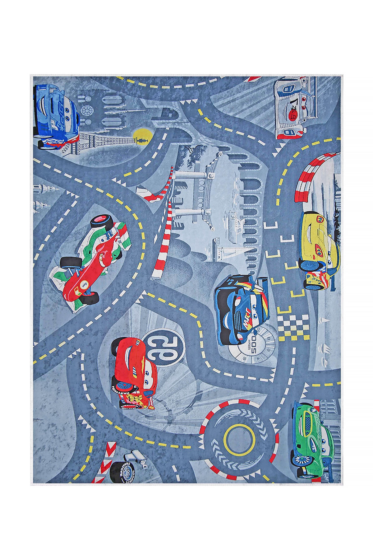 Kaymaz Taban Dijital Halı Yıkanabilir Kırmızı Araba Erkek Çocuk O