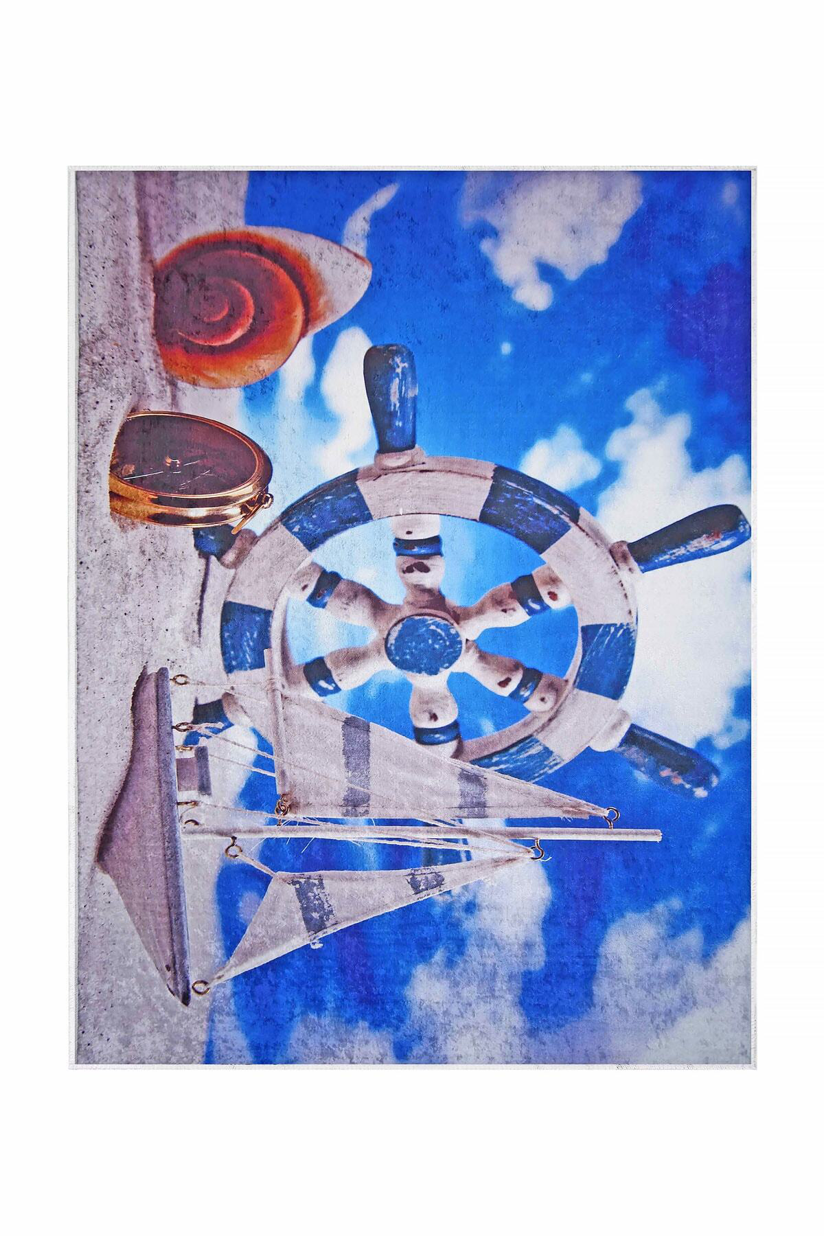 Kaymaz Taban Dijital Halı Yıkanabilir Denizci Erkek Çocuk Odası H