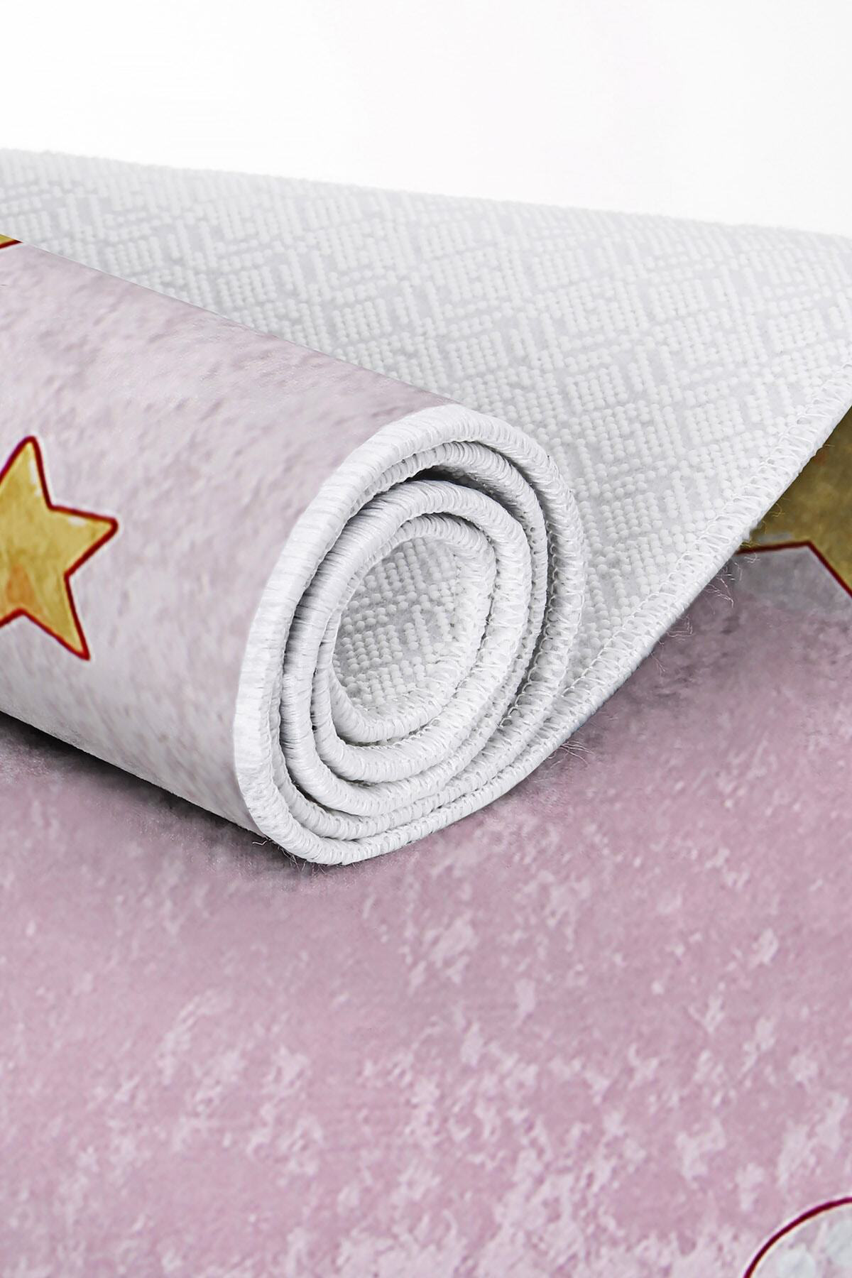 Kaymaz Taban Dijital Halı Yıkanabilir Erkek Çocuk Odası Halısı Ay