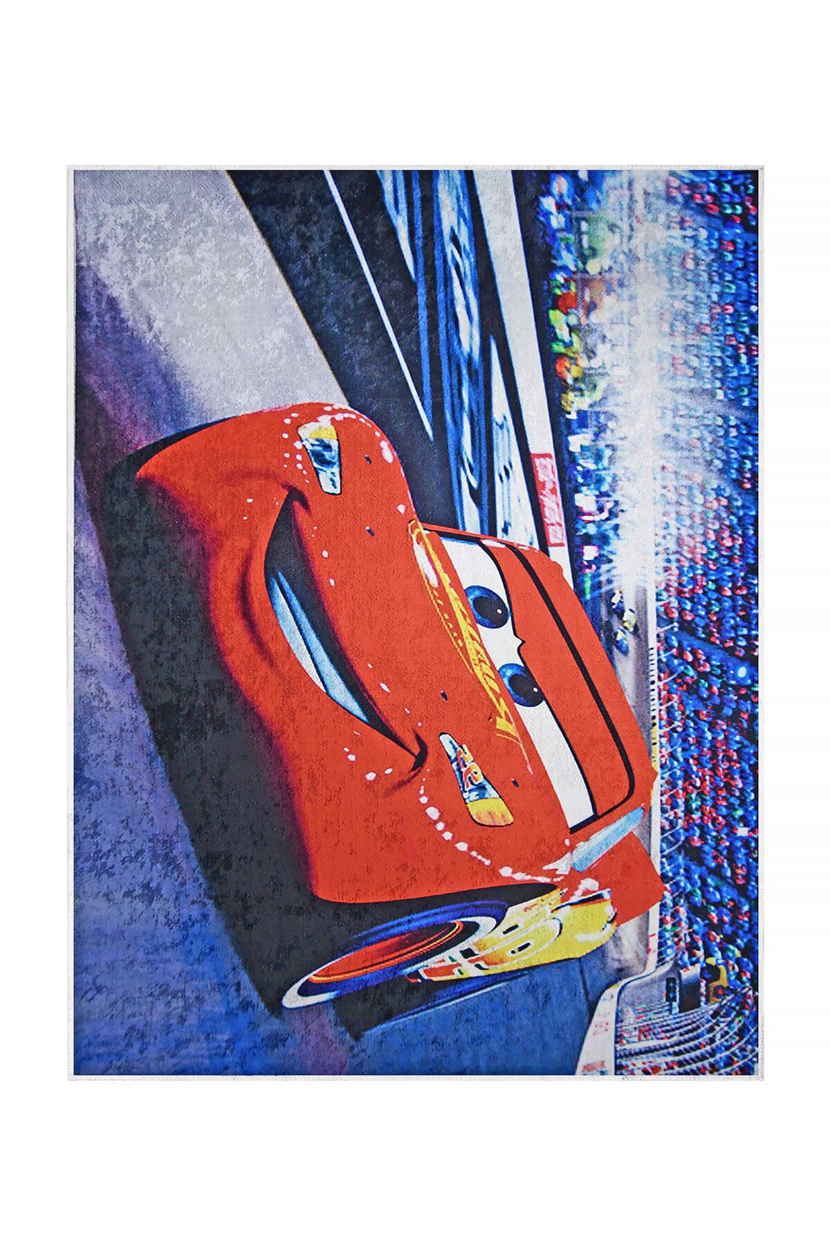 Kaymaz Taban Dijital Halı Yıkanabilir Kırmızı Araba Erkek Çocuk O