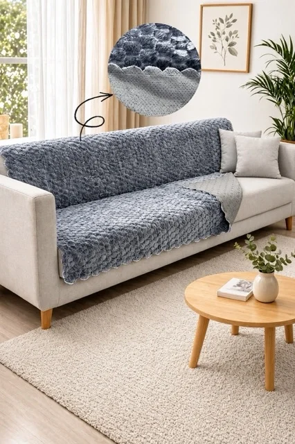 Kaymaz Tabanlı Kabartmalı Peluş Çok Amaçlı Örtü