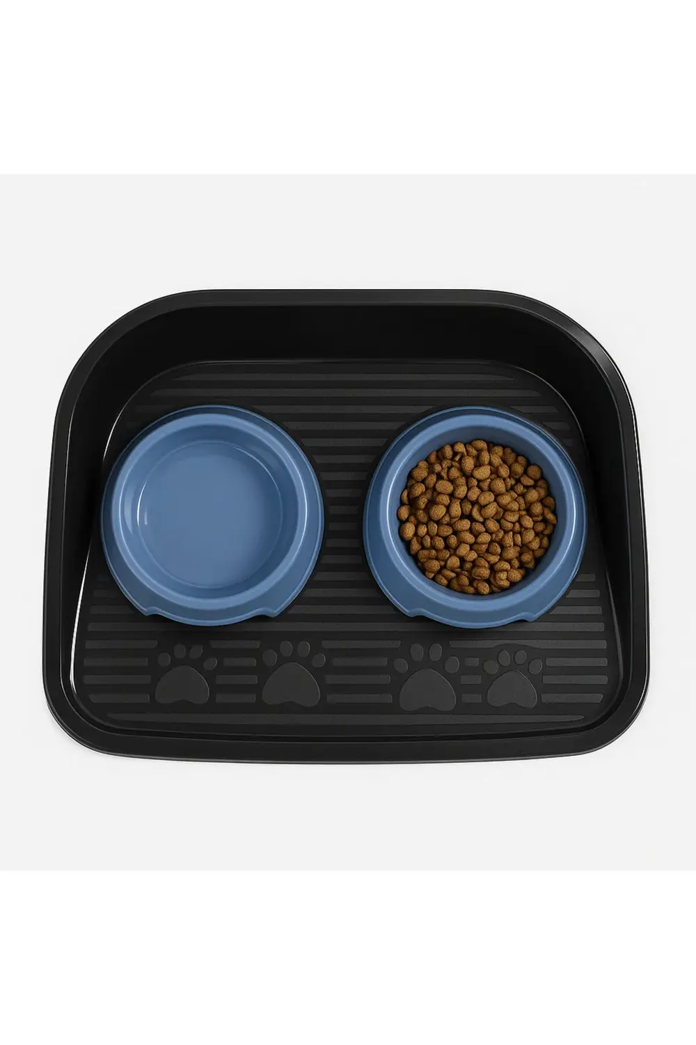 Kaymaz Tabanlı Kedi Köpek Mama Su Kabı Seti – 2’li Mavi Kaplı, Si