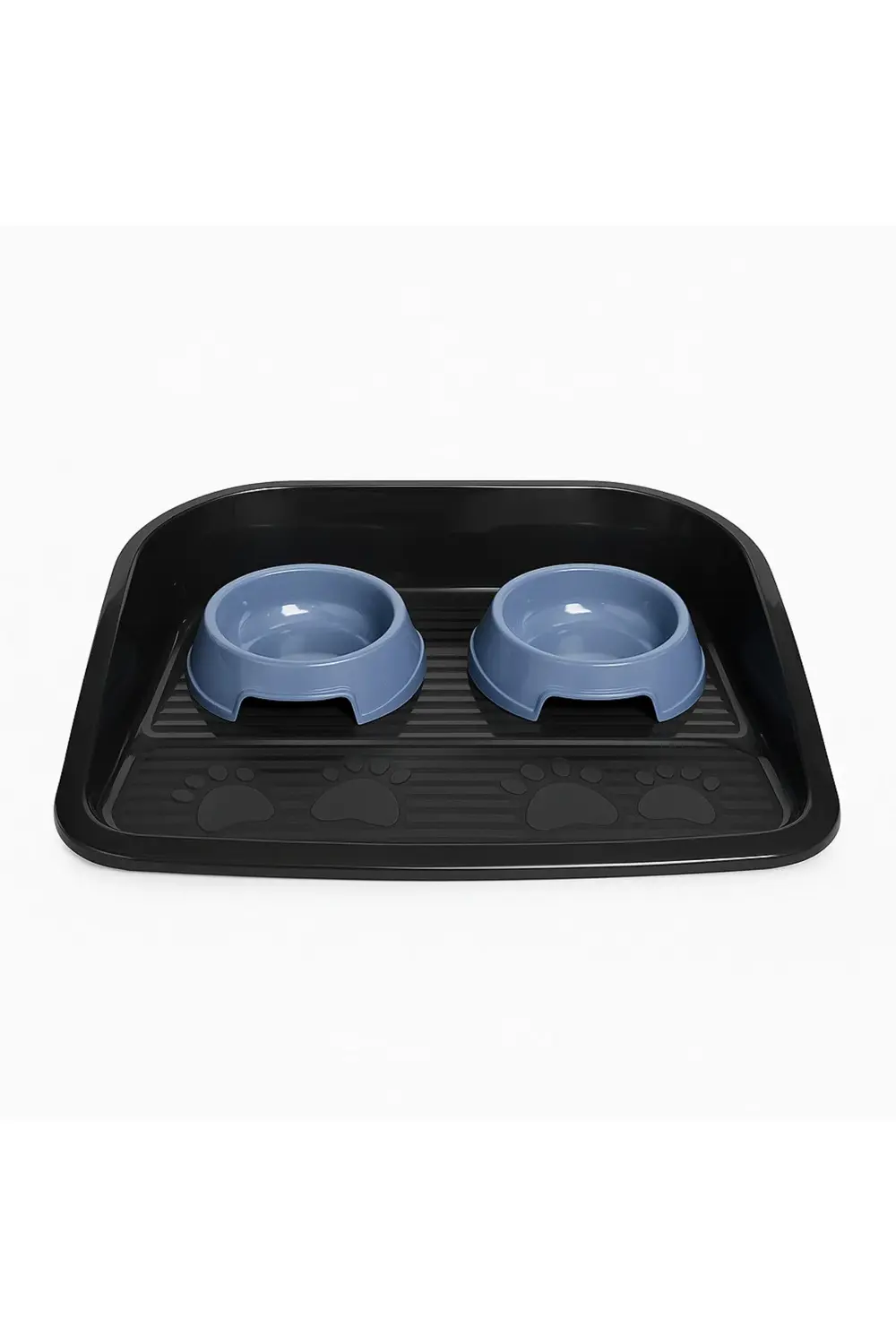Kaymaz Tabanlı Kedi Köpek Mama Su Kabı Seti – 2’li Mavi Kaplı, Si