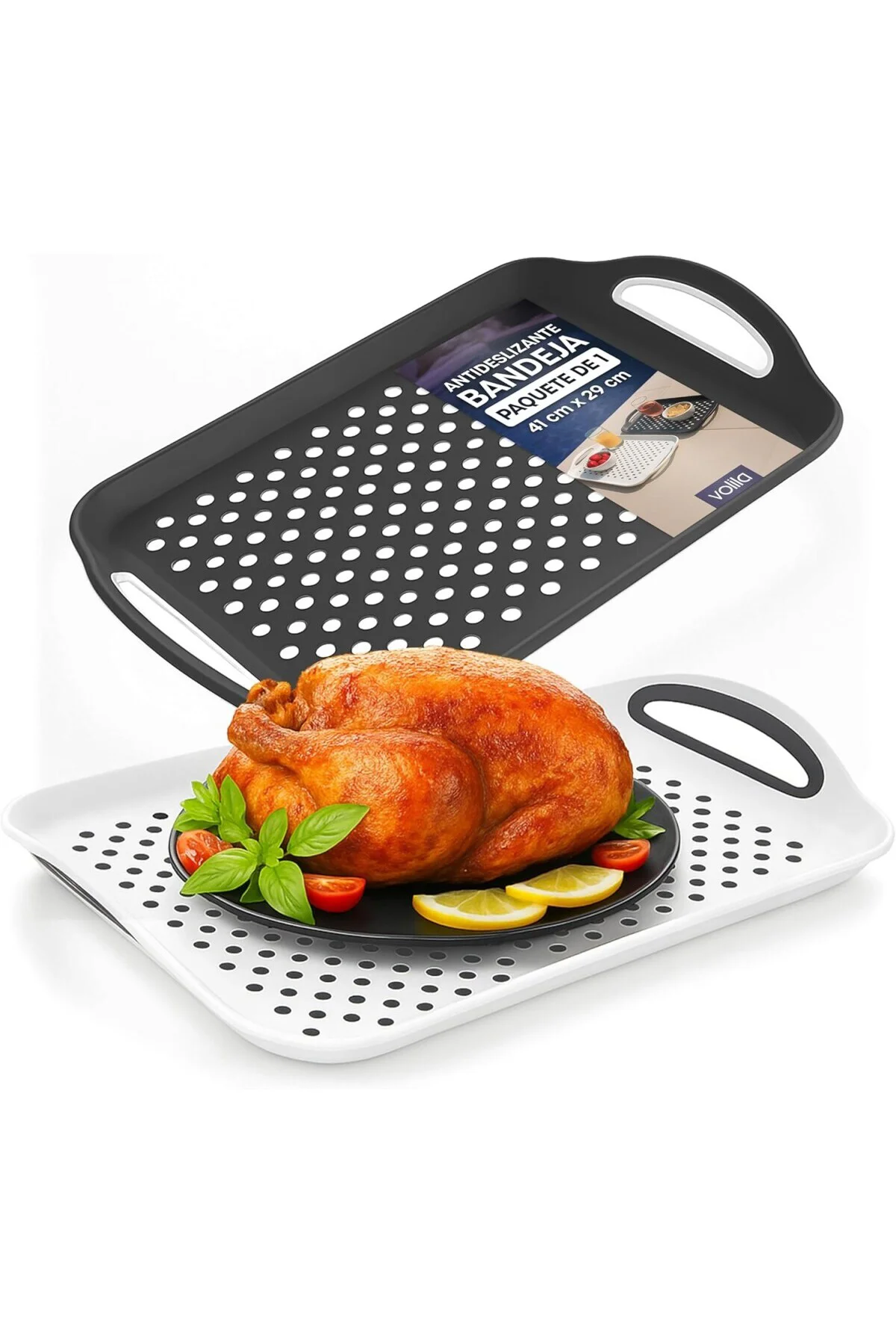 Kaymaz Tepsi (2'li Paket) - Saplı Plastik Kaymaz Tepsiler (41 x 2