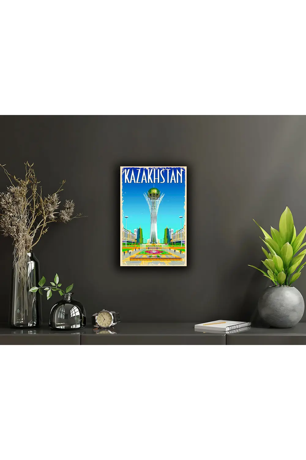 Kazakhstan Retro Ahşap Poster (20x30)
