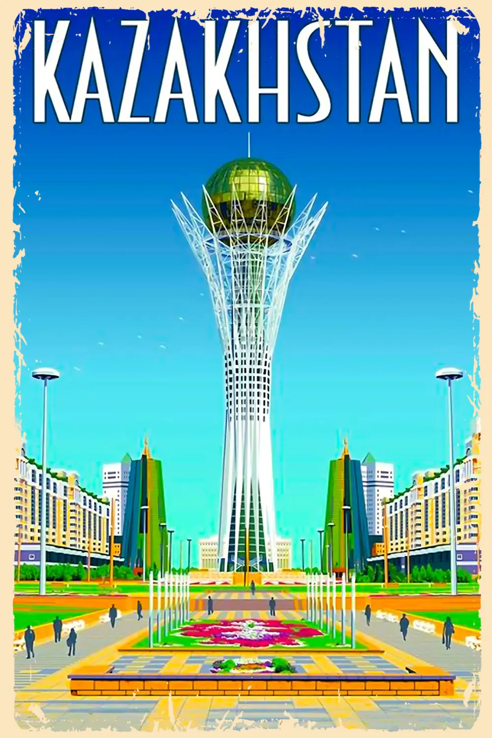 Kazakhstan Retro Ahşap Poster (20x30)