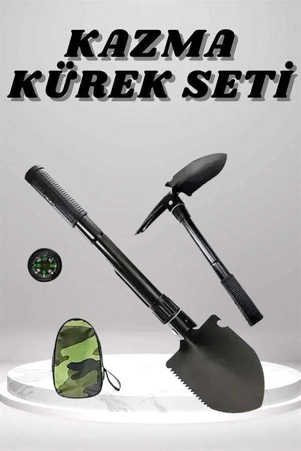 Kazma Kürek Seti Pusulalı Katlanır Portatif Kazma Kürek Seti Çok 