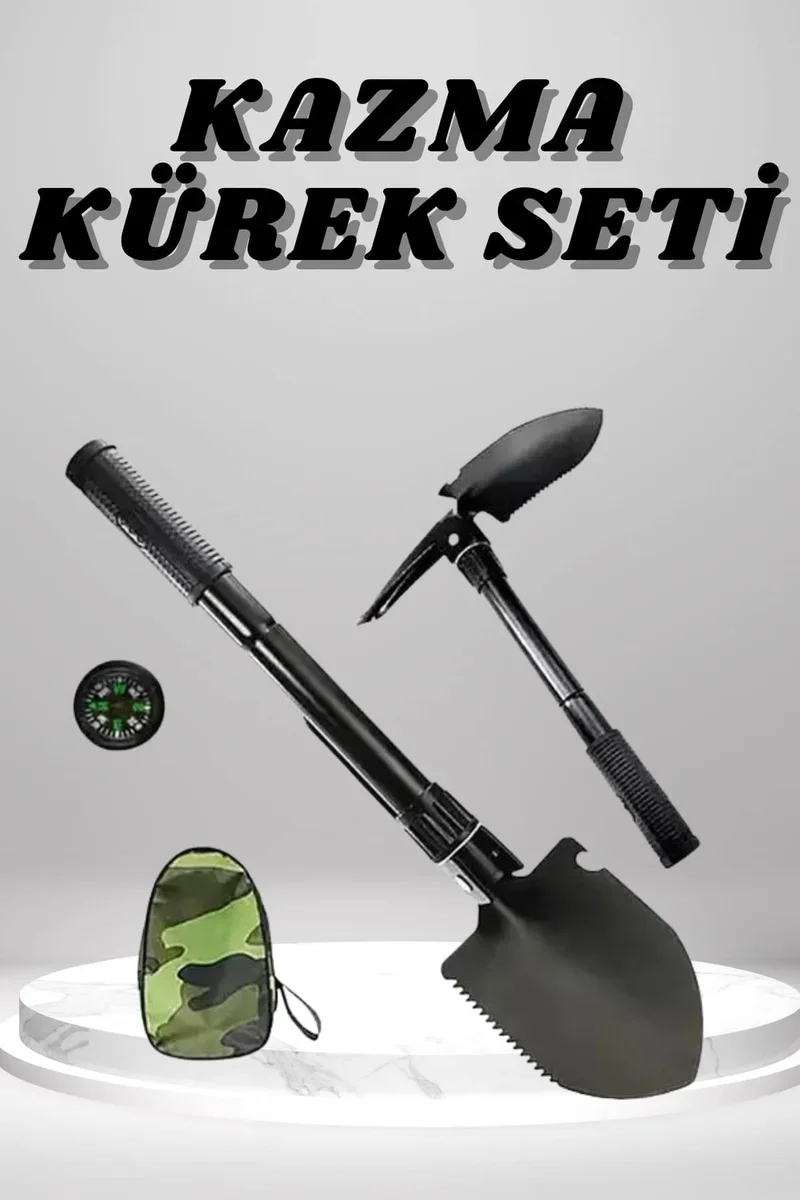 Kazma Kürek Seti Pusulalı Katlanır Portatif Kazma Kürek Seti Çok 